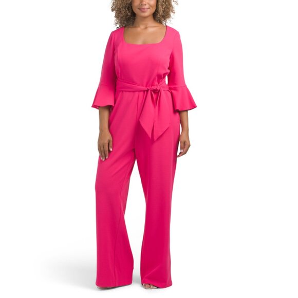 ADRIANNA PAPELL Camellia Three-quarter Sleeve Tie Front Jumpsuit